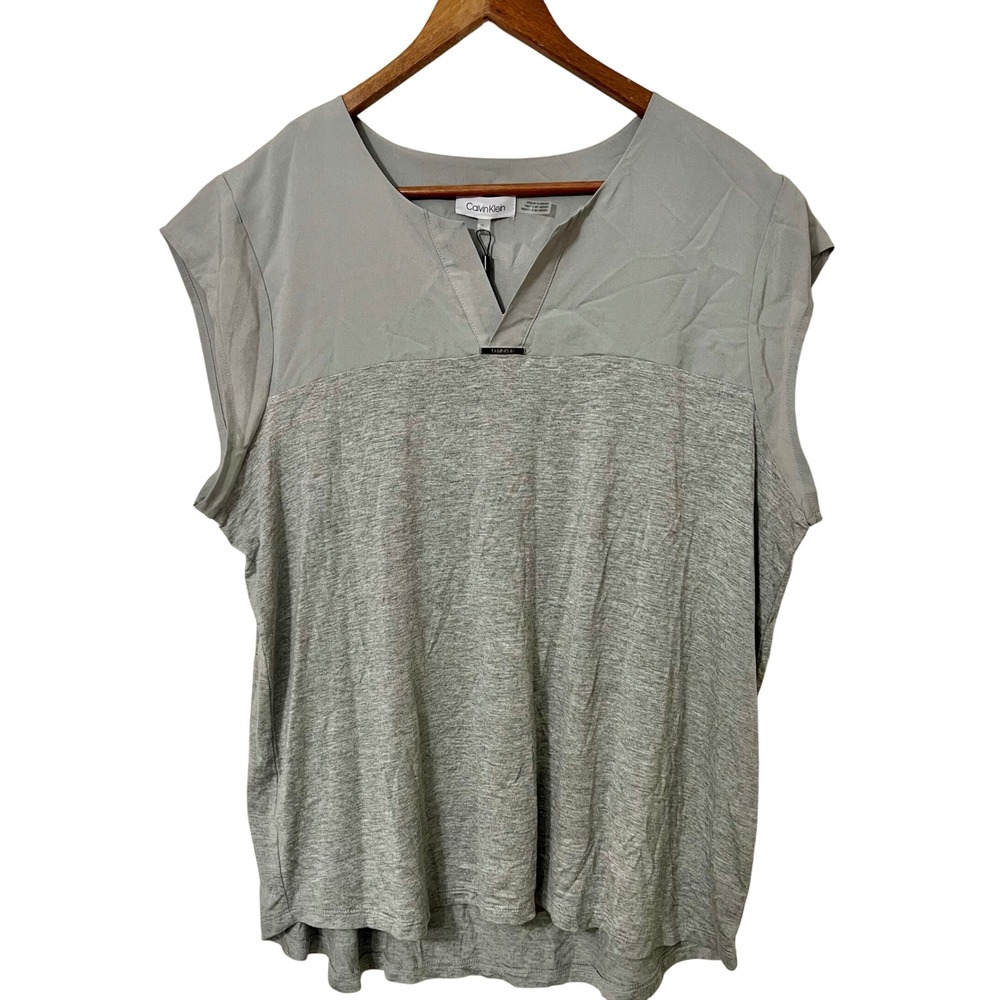 Calvin Klein Modern Essential Womens XL Grey Cap Sleeve V Neck Top NWT